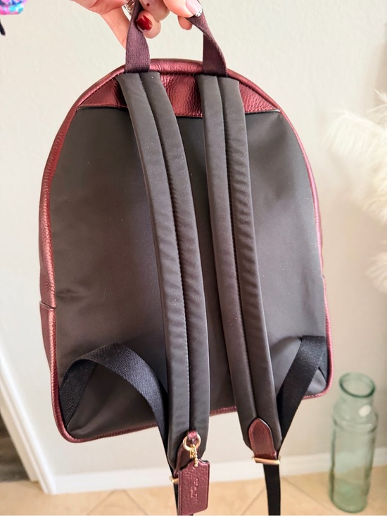 Coach EUC Charlie Metallic Wine Pebbled Leather medium Backpack with hang tag main image 10